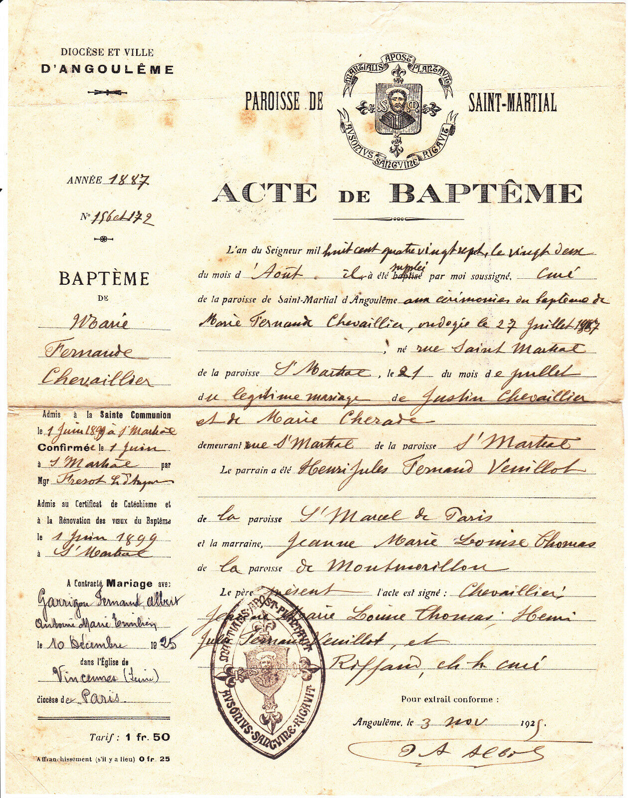 Exemple De Lettre Pour Demande De Bapteme un extrait de baptême - Paroisse du Bx Antoine Chevrier